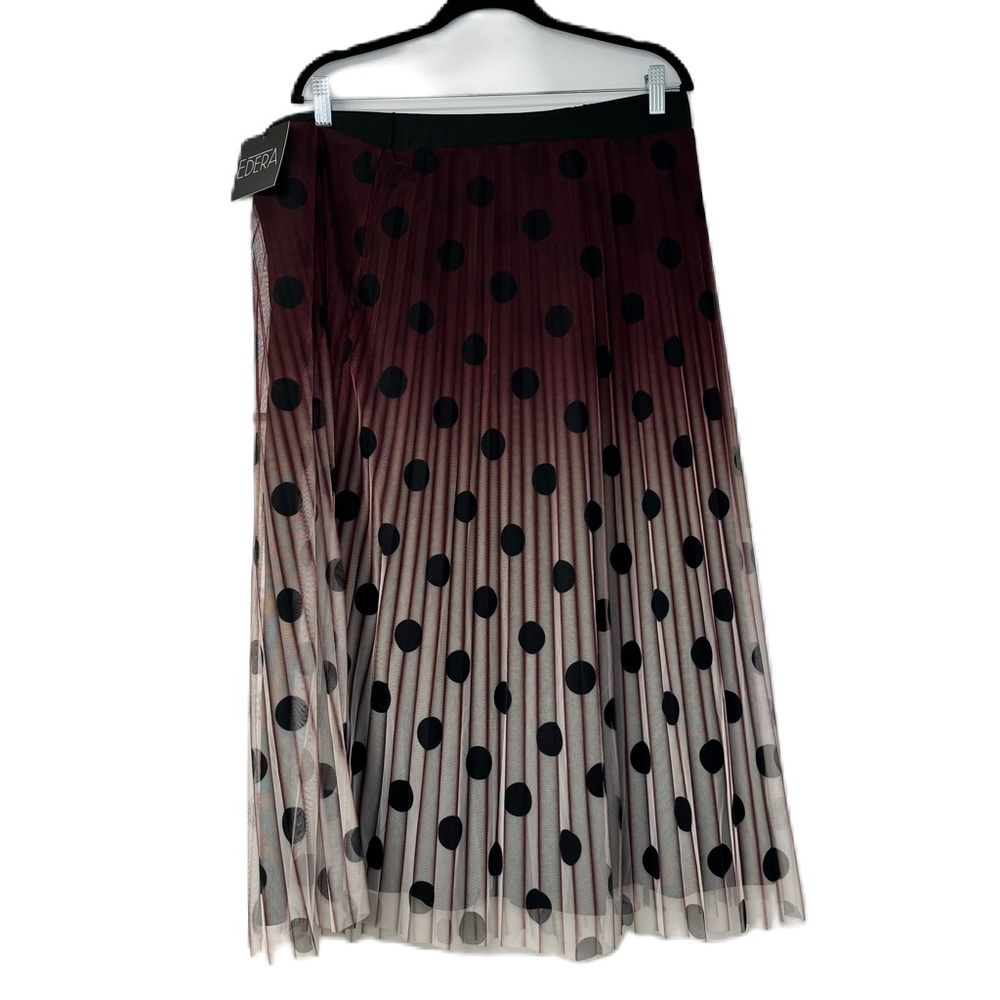 Edera Woman’s NWT 1x Burgundy Ombré Pleated Polka Dot Midi Skirt Casual Fun